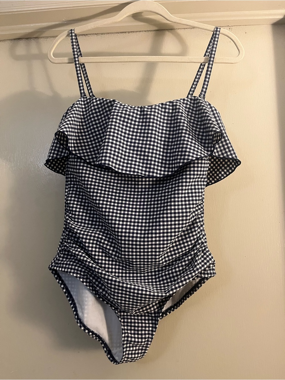 Gingham Ruffle One-Piece Swimsuit - Navy/White